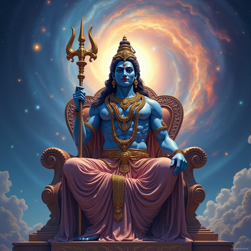 Lord Mahadev on Cosmic Throne in Digital Art