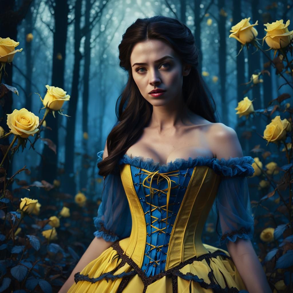 Gothic Fairytale Belle in Forest, Detailed Digital Painting