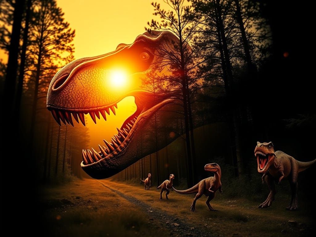 Dramatic T-Rex Landscape in Hyper-Realistic Style