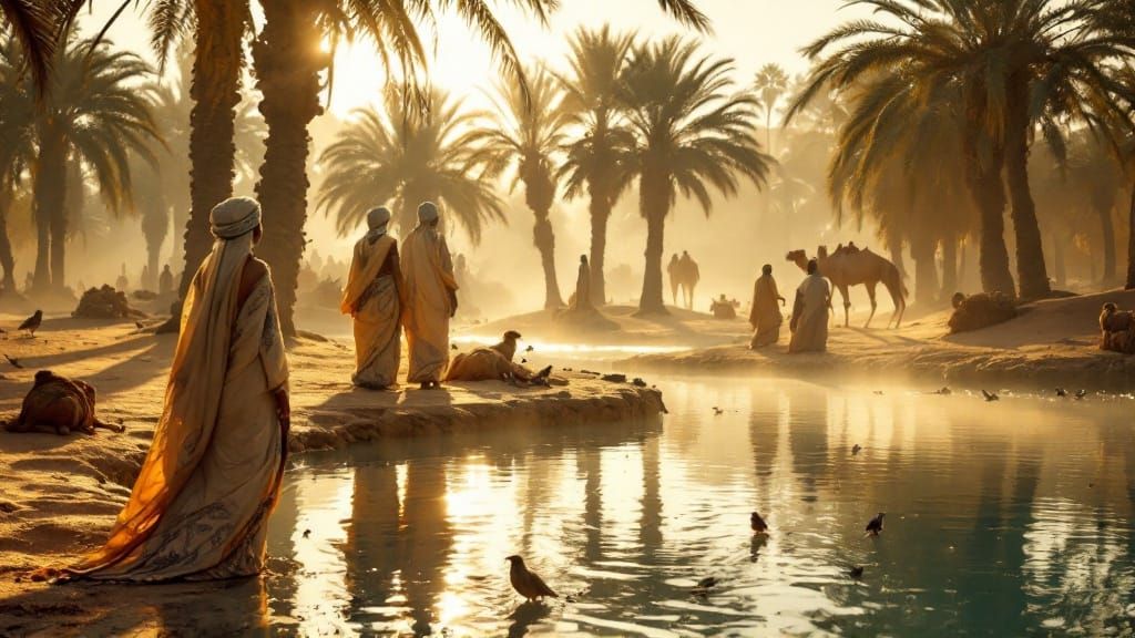 Serenely Adorned Tuareg Women Amidst Majestic Oasis