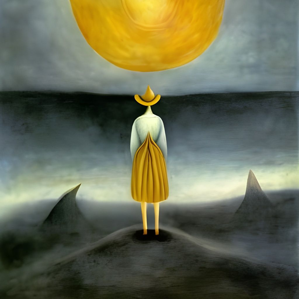 Surreal Wanderer in Dreamlike Landscape