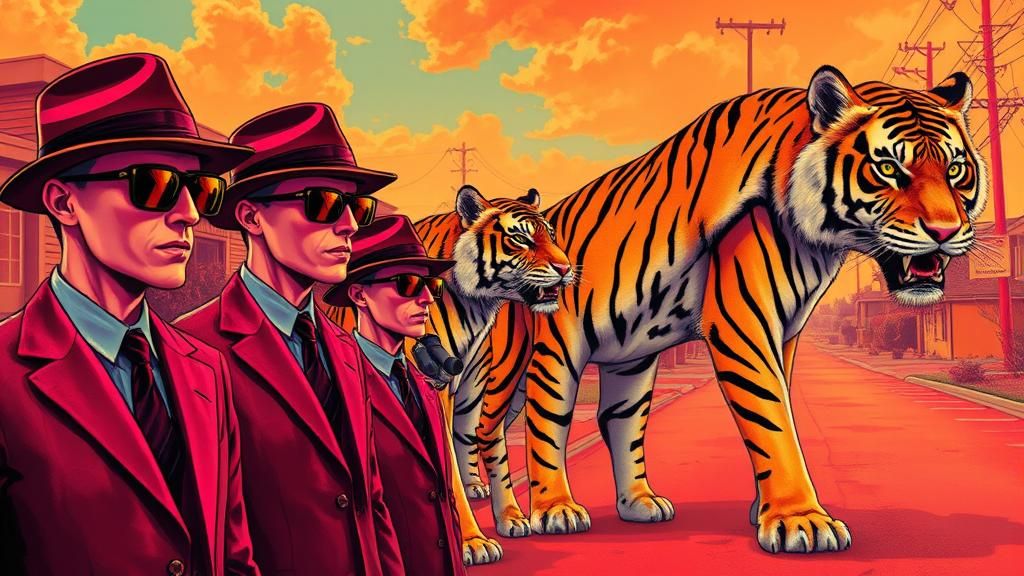 Surreal Seeing-Eye Tigers in Dystopian Suburbia