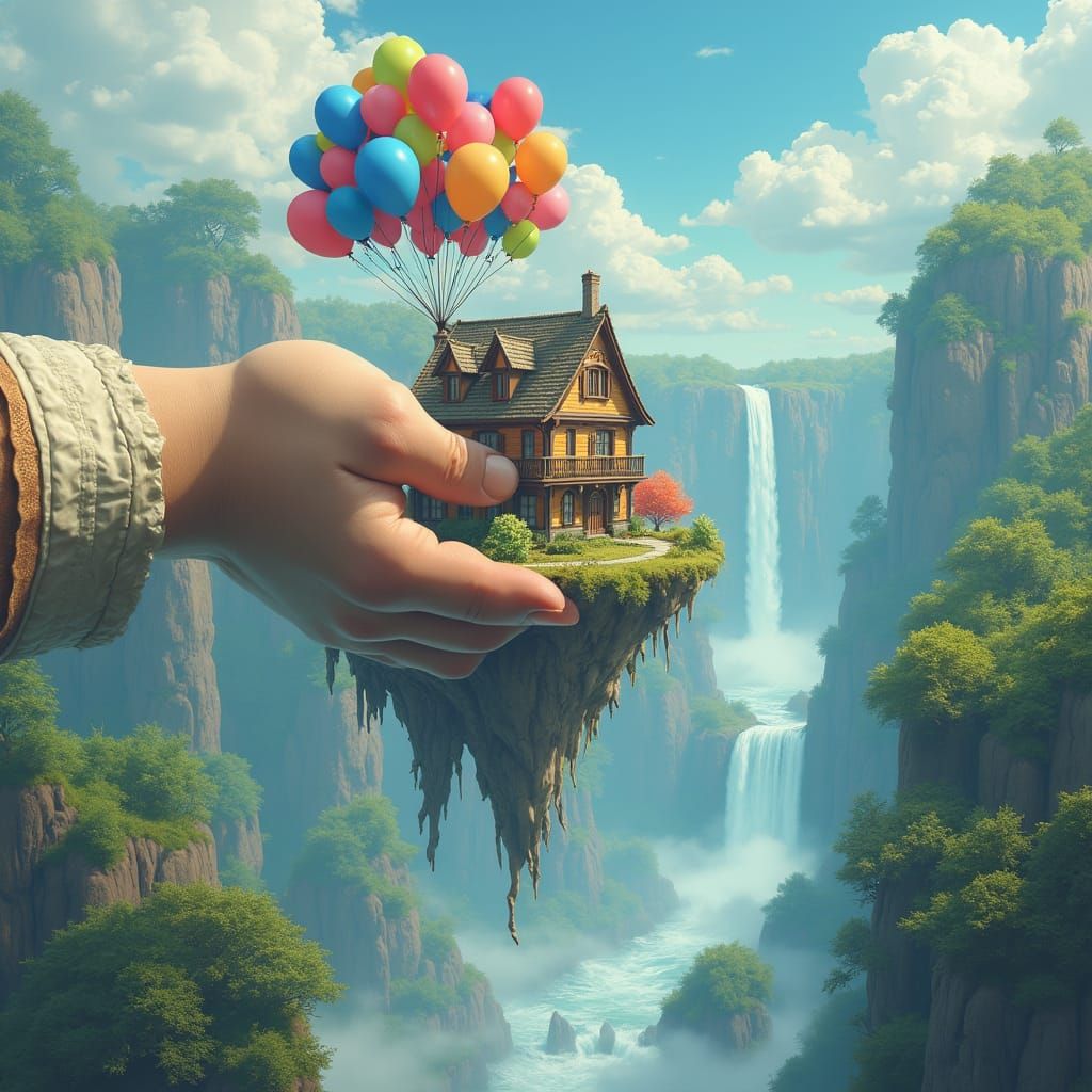 Giant Hand Reaching for Balloon House