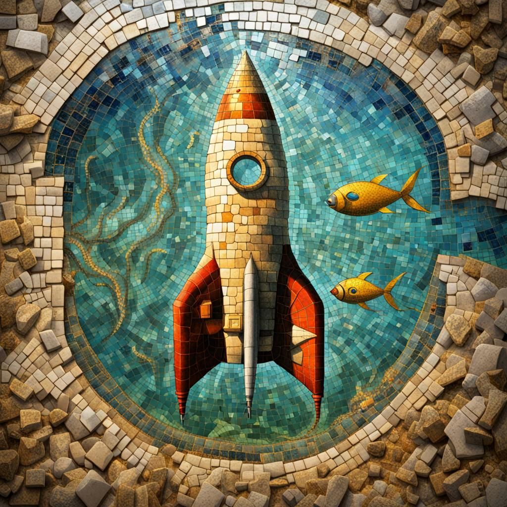 Underwater Atlantis Mosaic of a Rocket