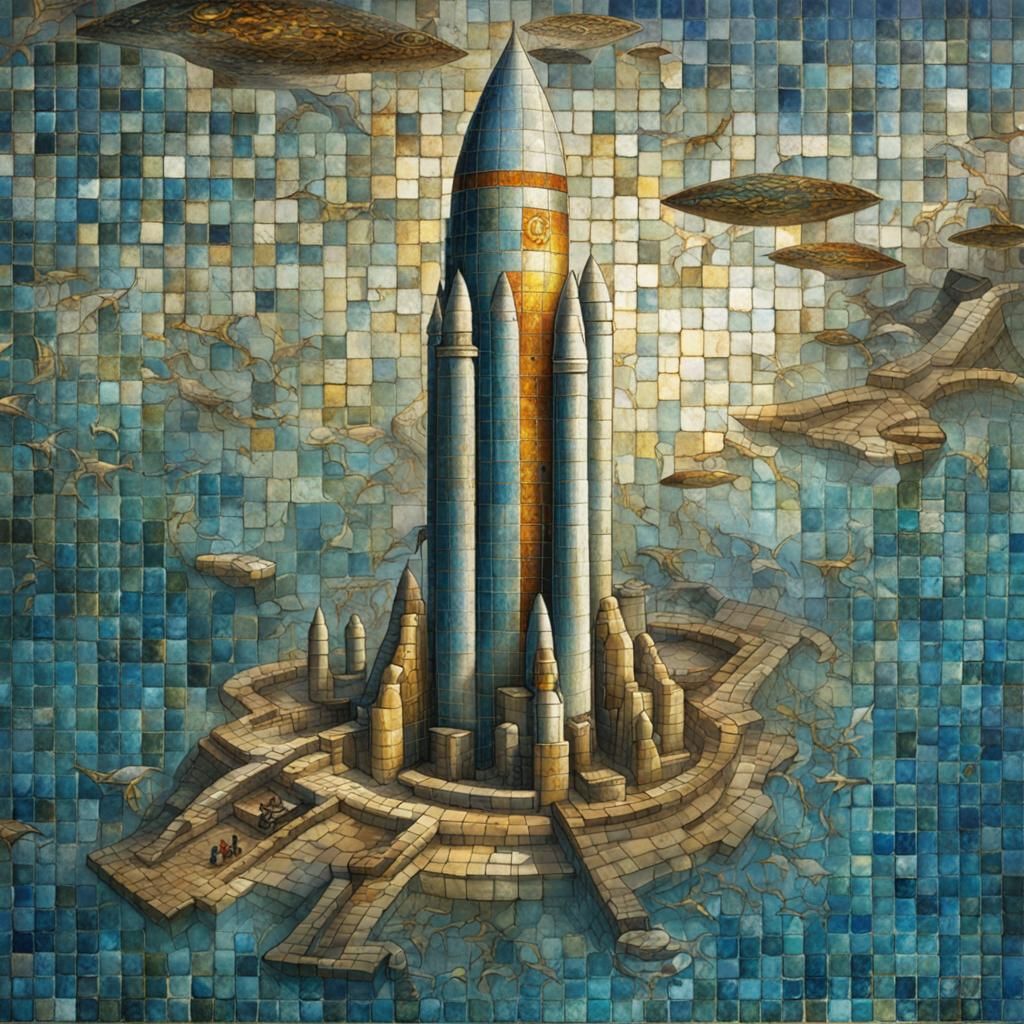 Underwater Atlantis Mosaic of a Rocket