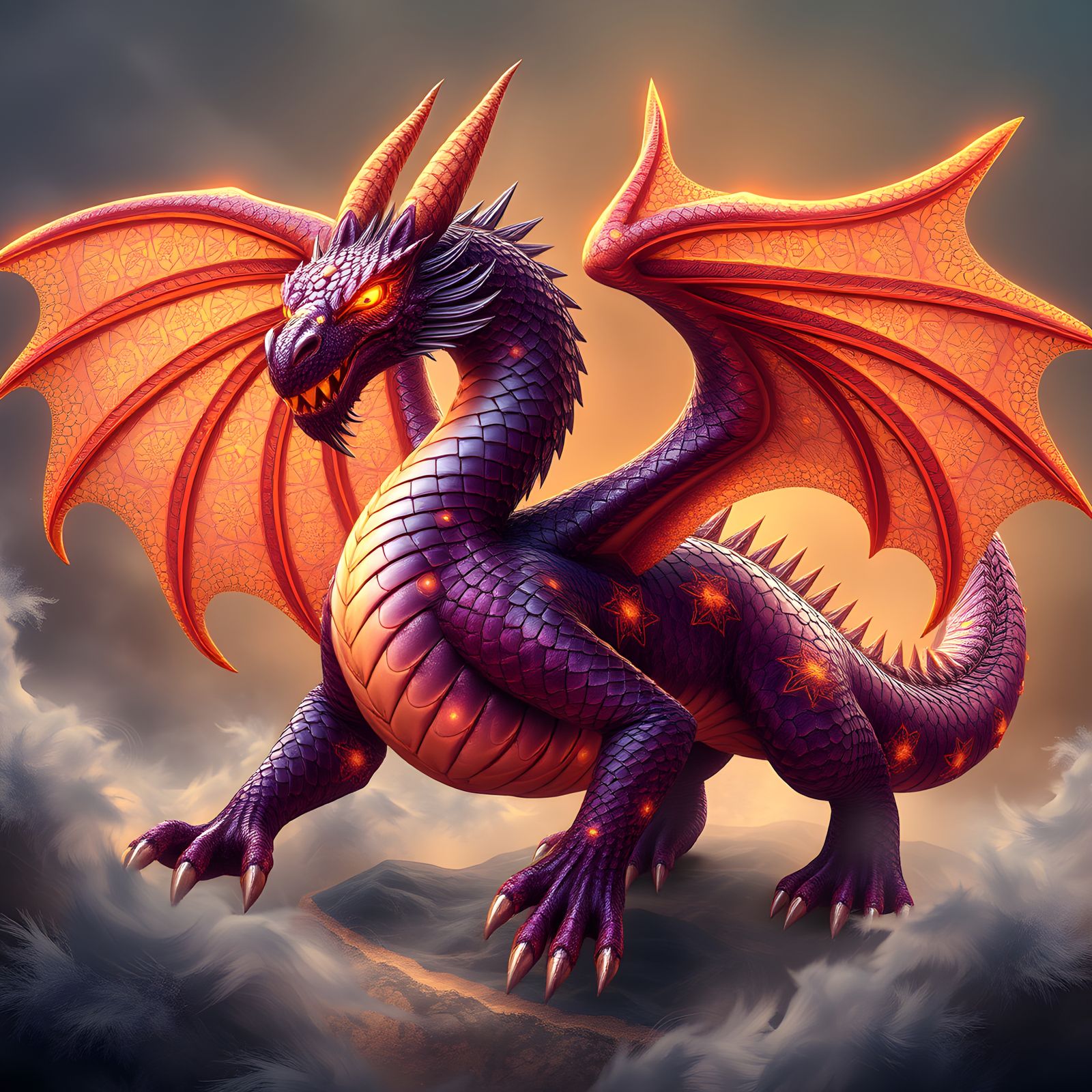 Fractal Dragon in Purple and Gold