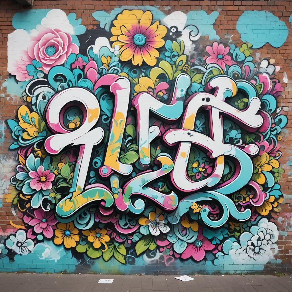 Vibrant Graffiti Street Art with Floral Elements