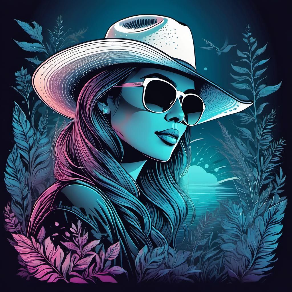 Nebulous Line Art: Woman with Cowboy Hat