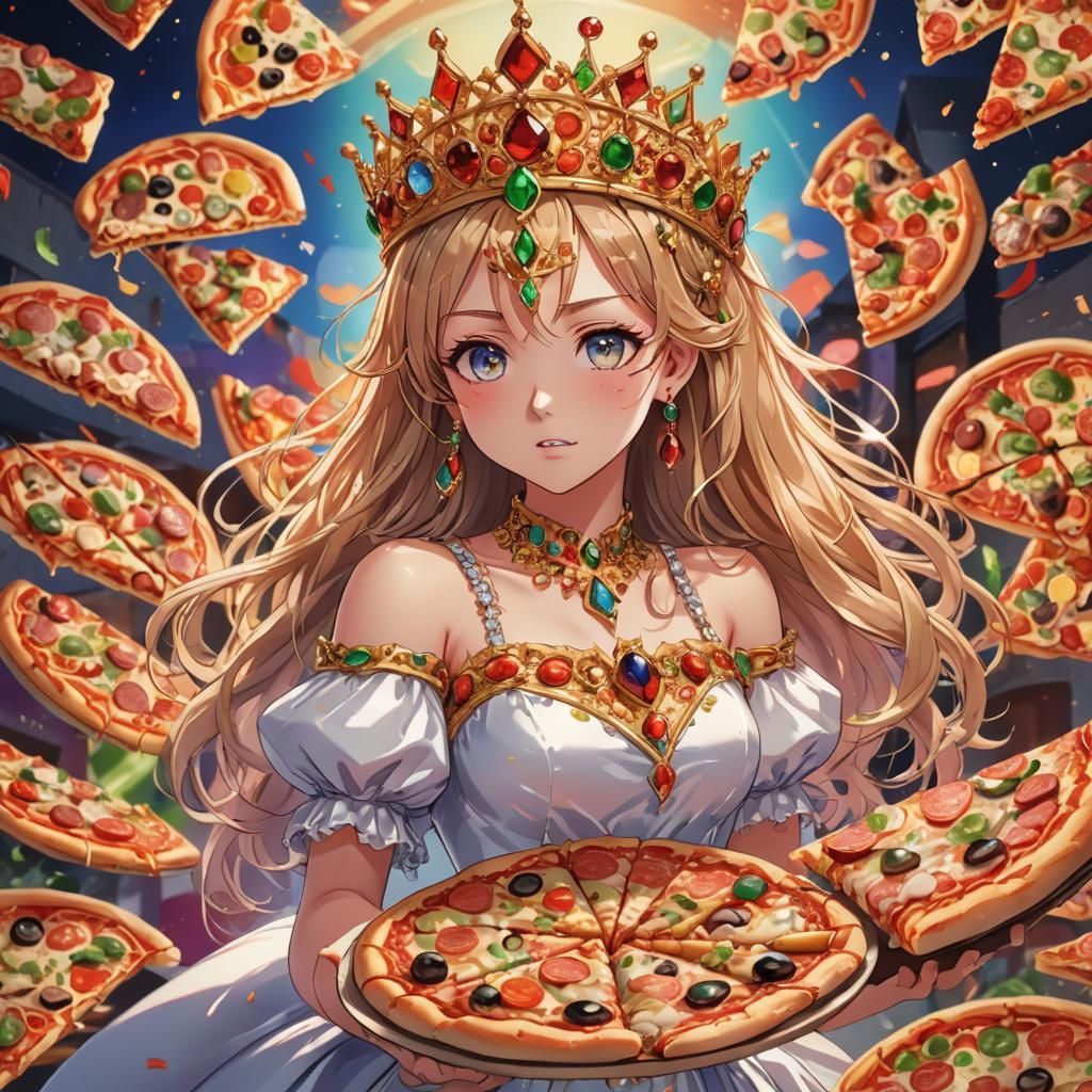 Anime Pizza Princess with Jewel Tiara
