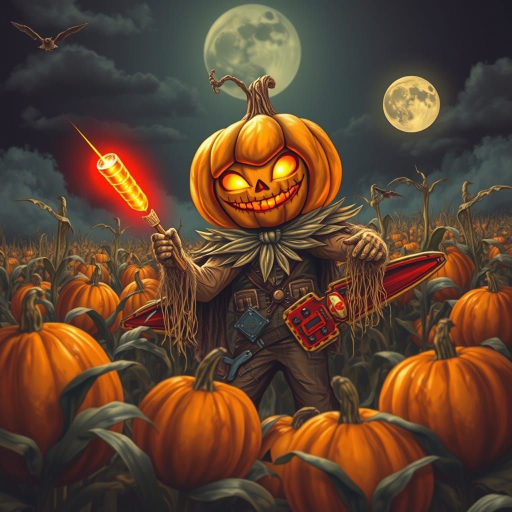 Alien Scarecrow Emerges From Crashed Pumpkin Ship