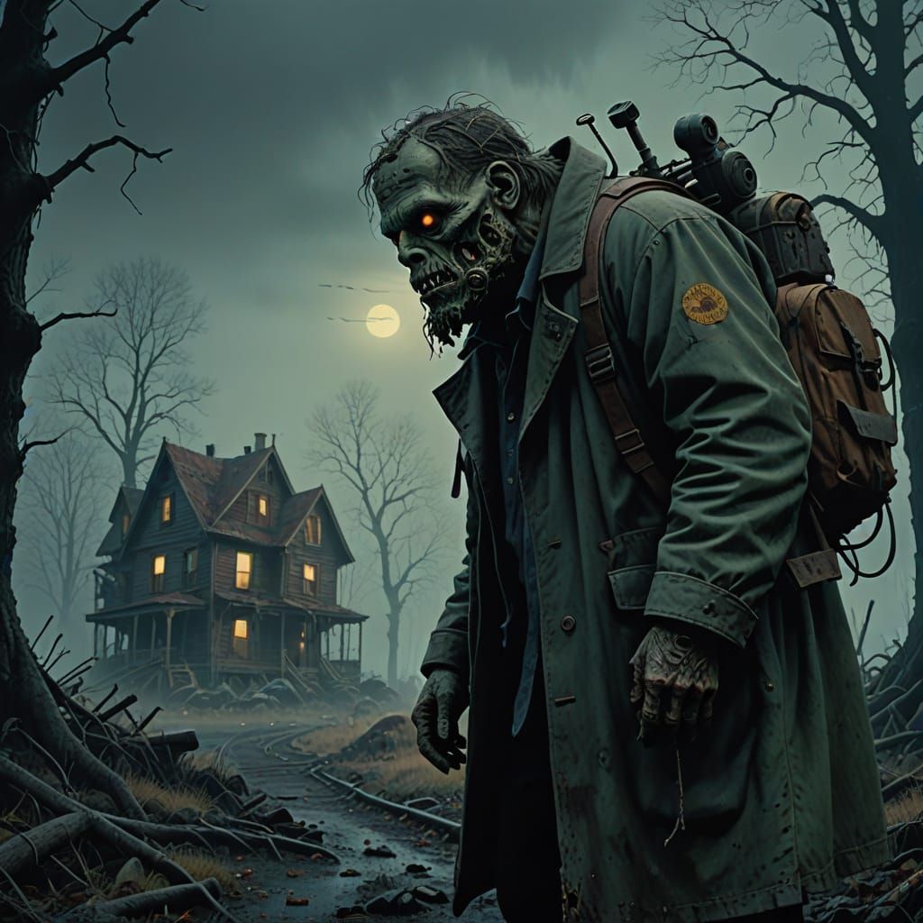 Rotten Zombie Snail in Foggy, Desolate Landscape