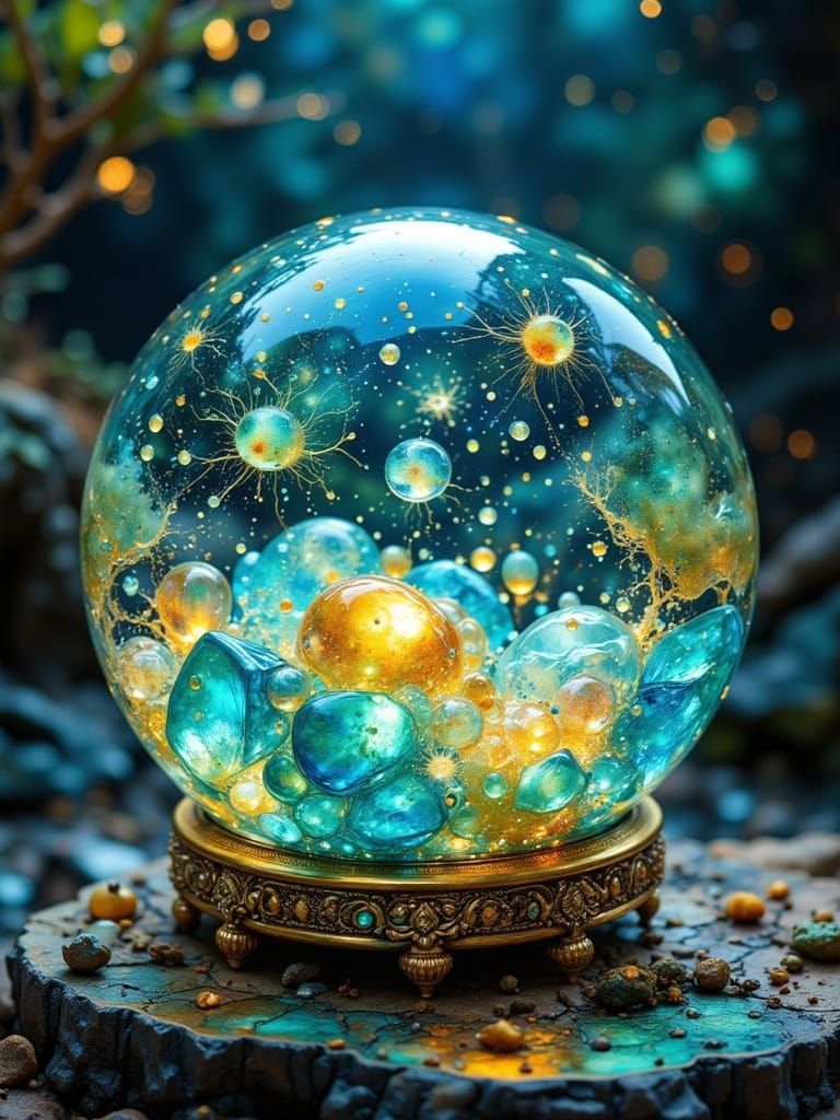 Gemstone Sphere with Glittering Magic and Jewelry Elements