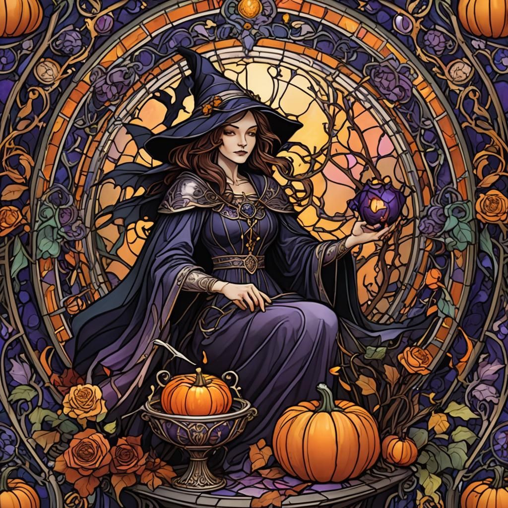 Stained Glass Witch Brews Halloween Magic