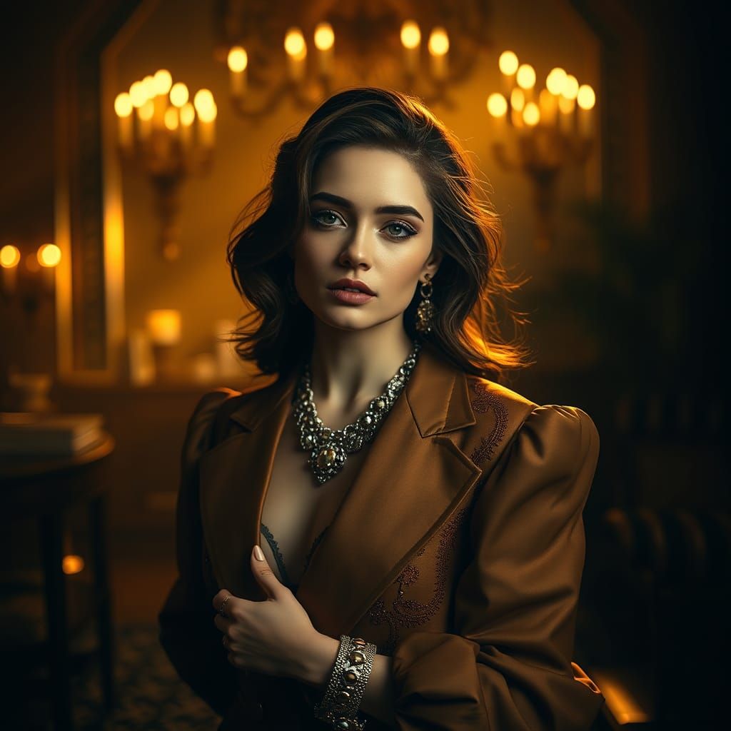 Female Model in Lavish Setting: High-Fashion Editorial