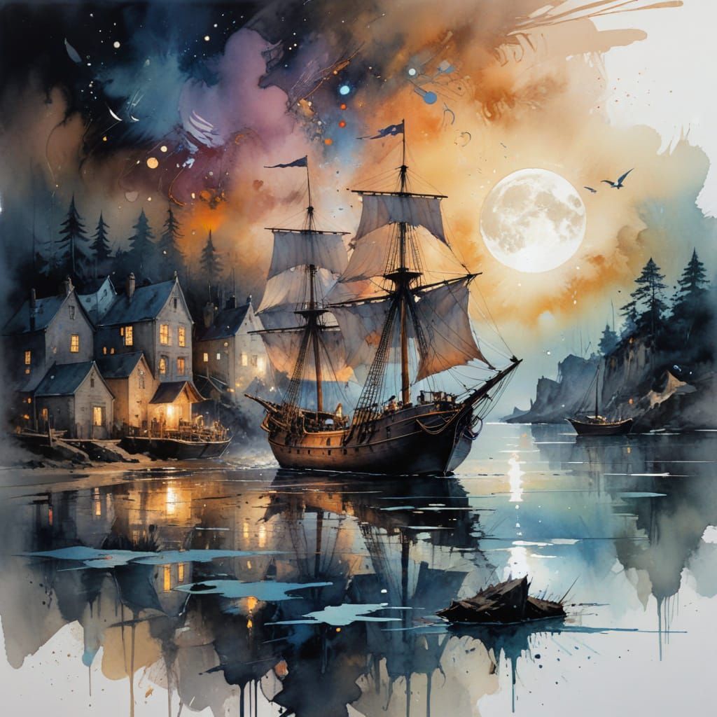 Moonlit Whispers of the Quaint Harbor