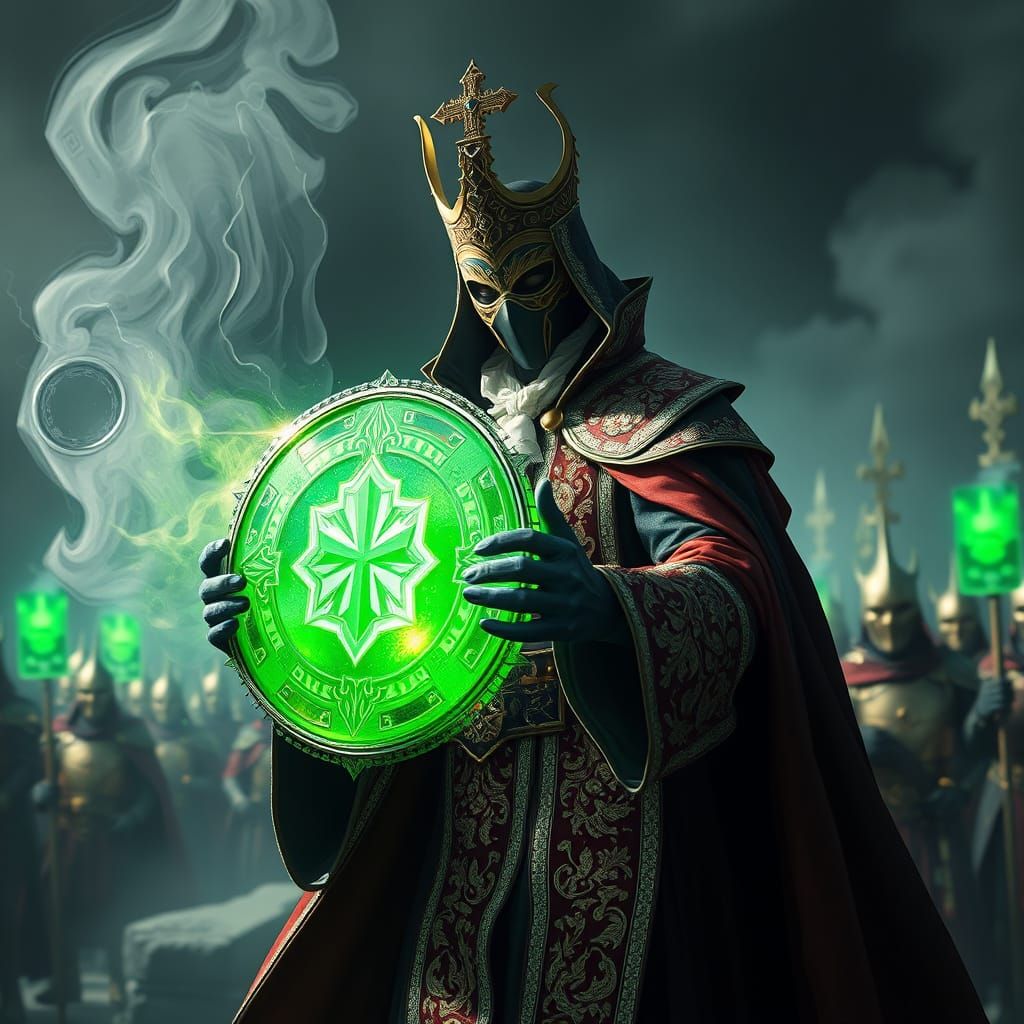 Magician Generates Green Shield in Retro Sci-Fi Style