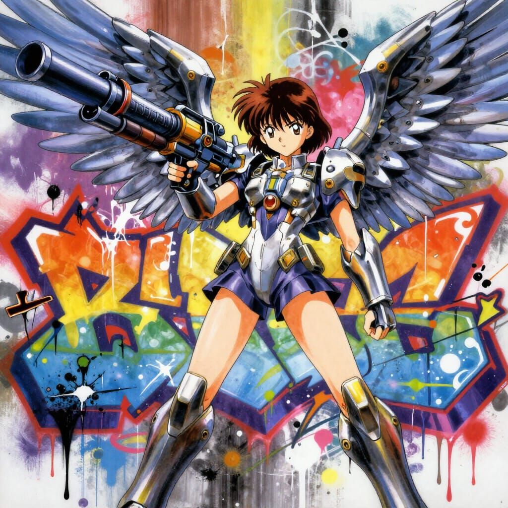 Chise as Giant Weapon in 80s Anime Splash Art