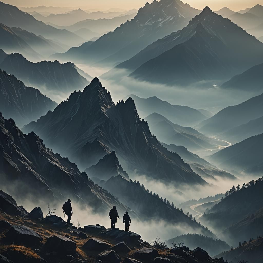 Mysterious Figure in Misty Mountains: Cinematic Digital Art