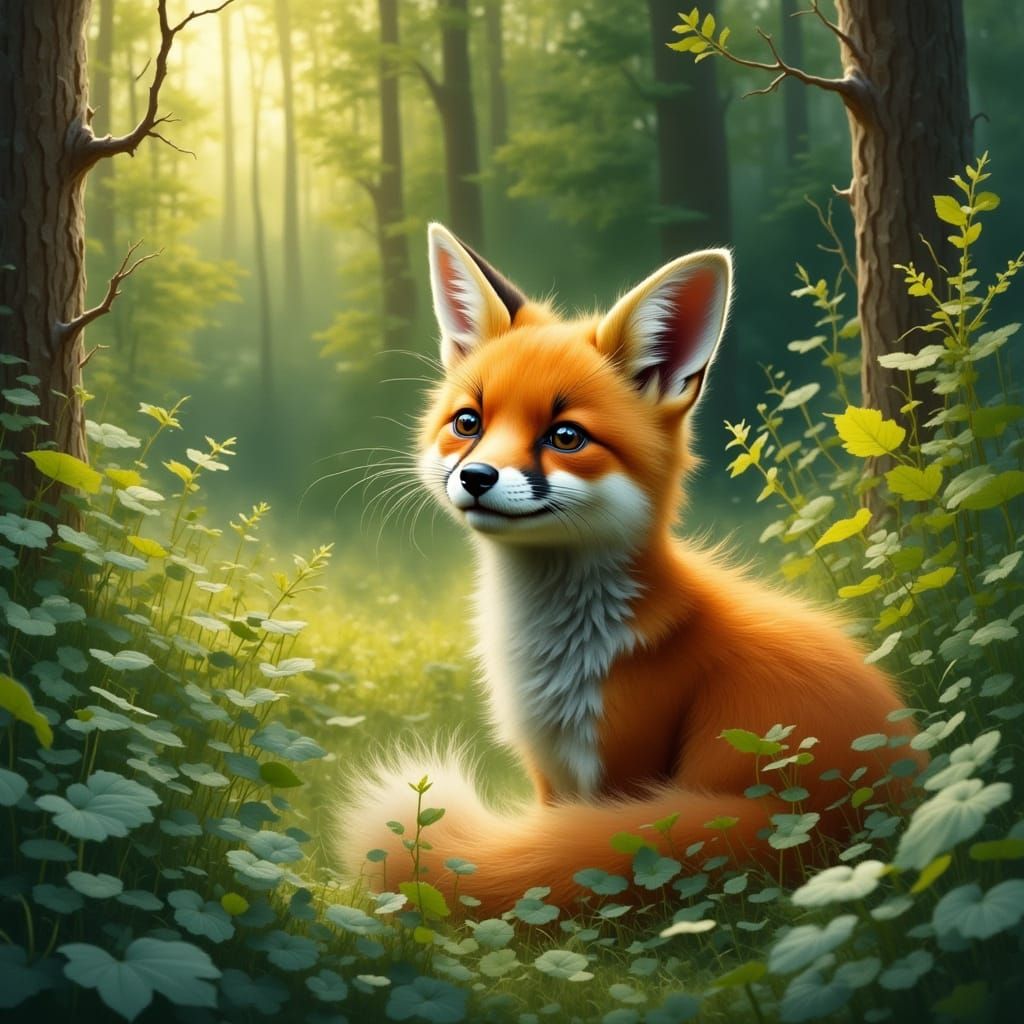 Serene Fox in Golden Light, Digital Art