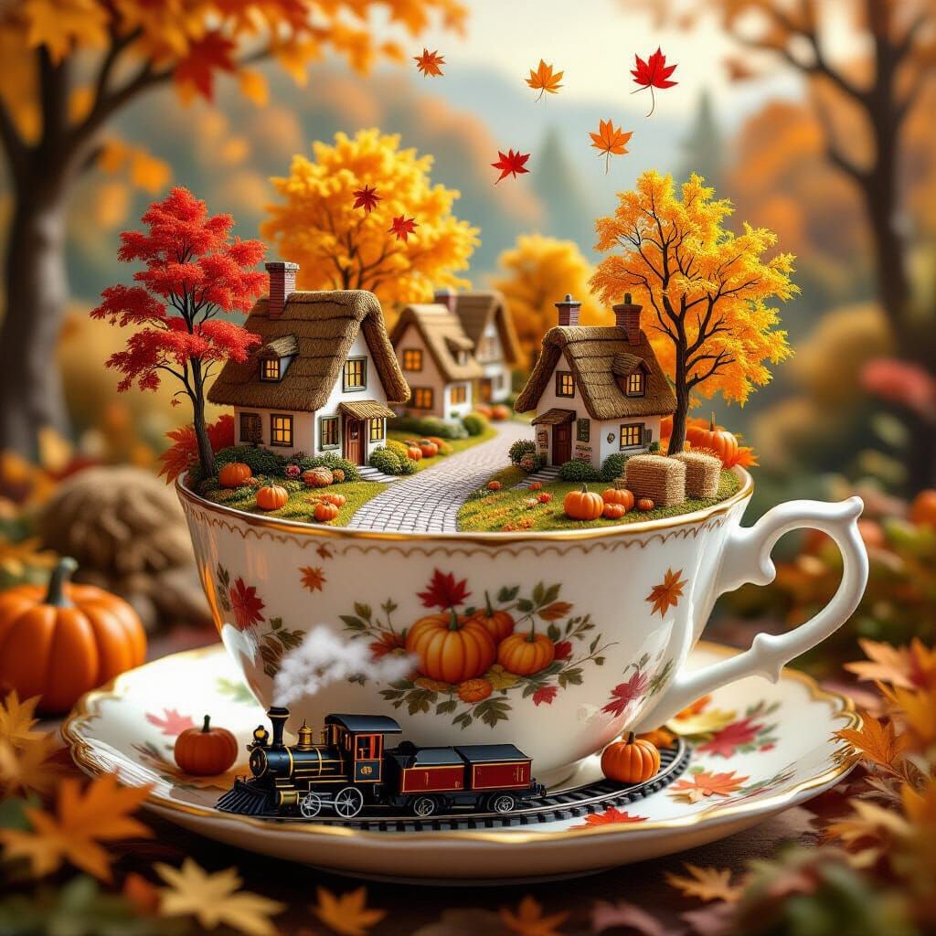 Enchanting Autumn Fairy Tale Diorama in a Teacup