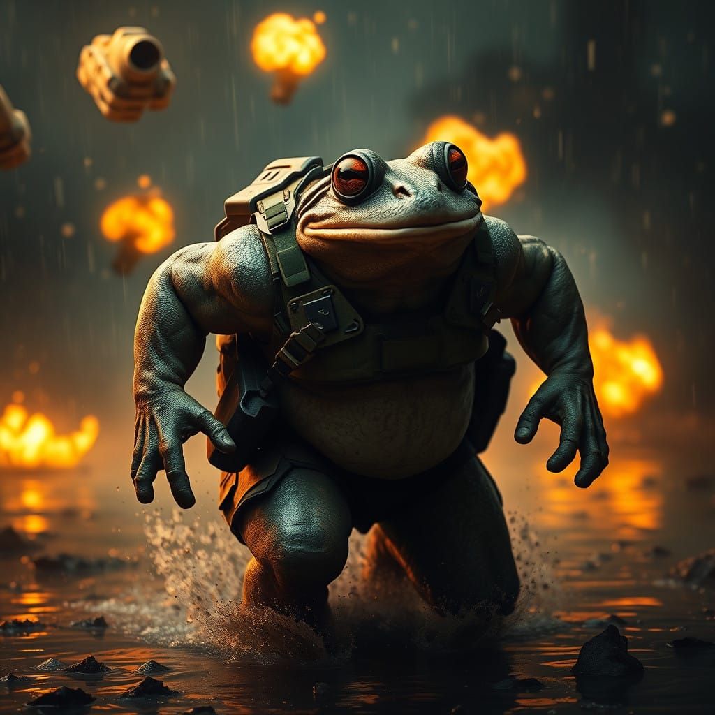 Tactical Frog Surges Through War-Torn Swamp Amidst Bombardme...