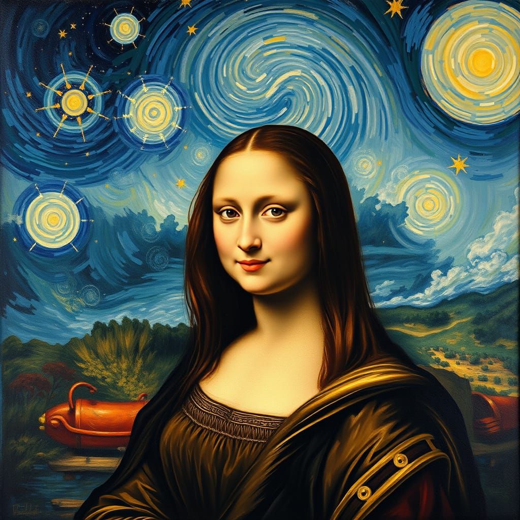 Enigmatic Renaissance Visionary in Starry Night Skies