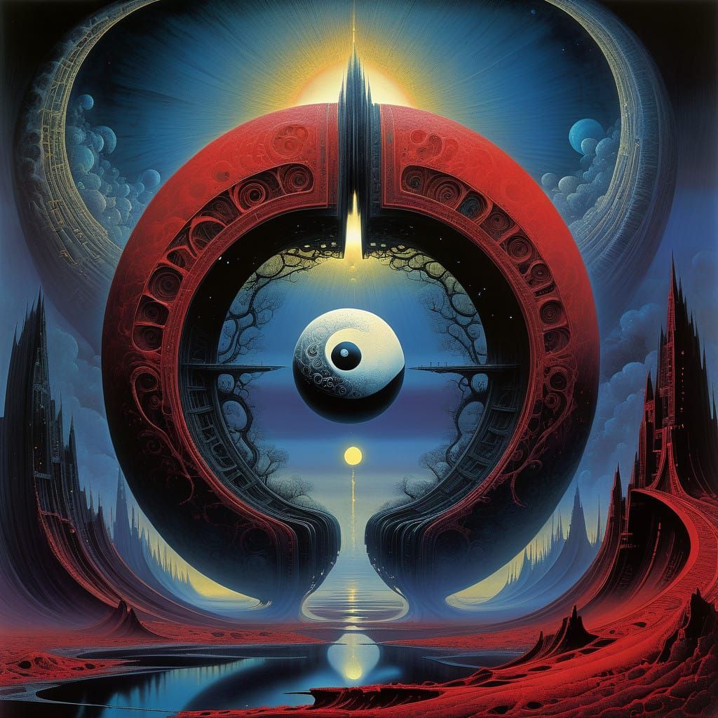 Cosmic Yin Yang: Swirling Galaxy of Inky Black and Glowing W...