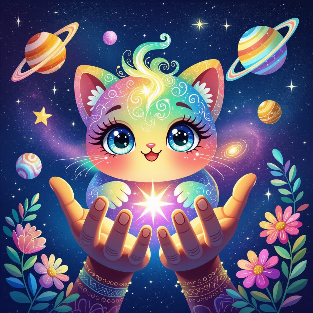 Adorable Figure in Cosmic Holographic Illustration