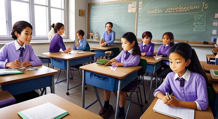 Lavender Classroom Scene with Mouse and Cookies