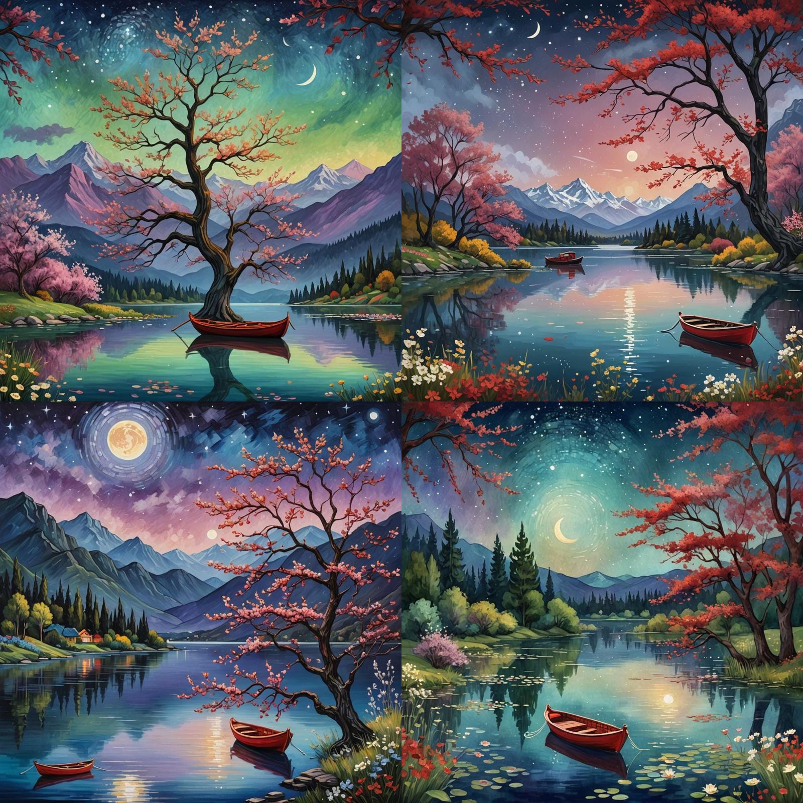 Dreamy Moonlit Scenery with Colorful Tree
