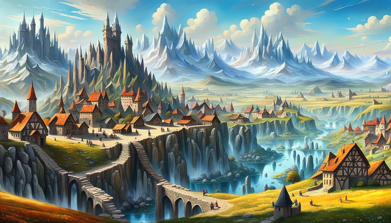 Crystal Mountains Embrace Medieval Village in Fantasy Landsc...