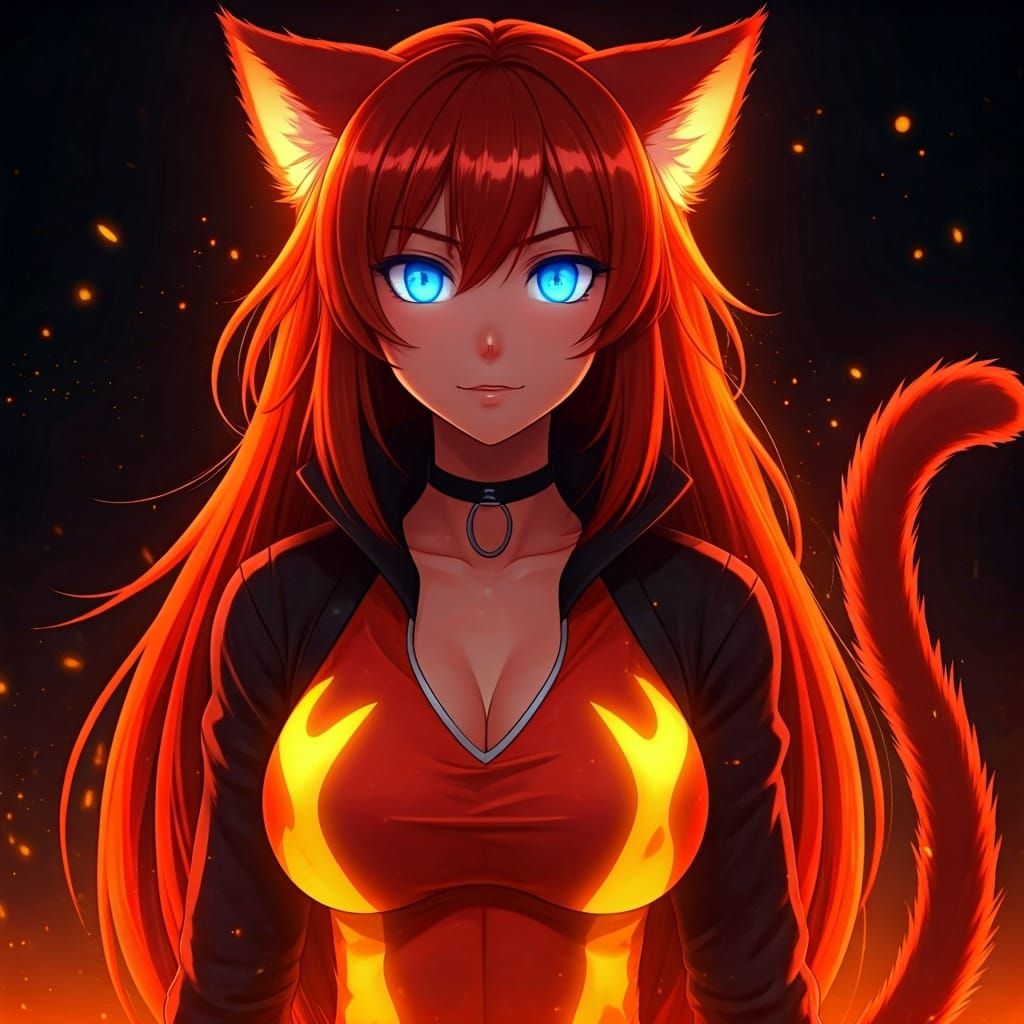 Fiery Anime Cat-Woman Vigilante in Cel-Shaded Style
