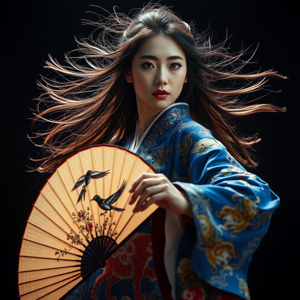 Korean Style Woman Dancing with Tiger and Magpie