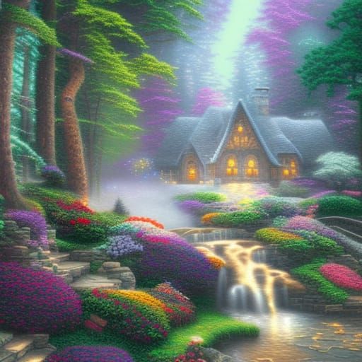 Ethereal Cottage in Misty Woods Coloring Book
