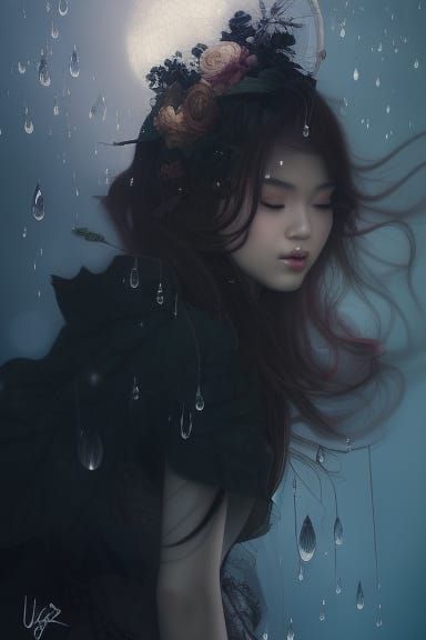Urban Asian Girl in Rococo Style, Moonlight