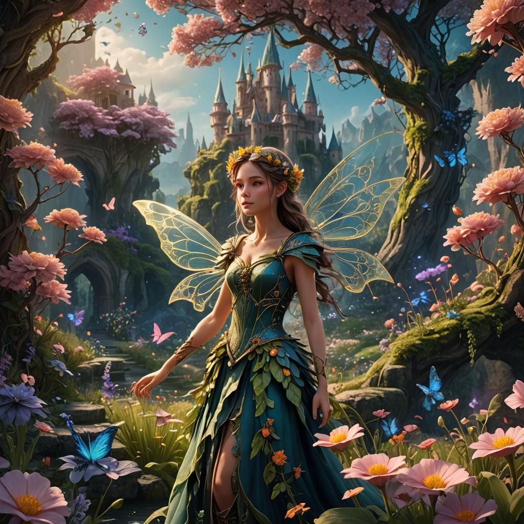 Enchanted Fairy in a Detailed Fantasy Landscape