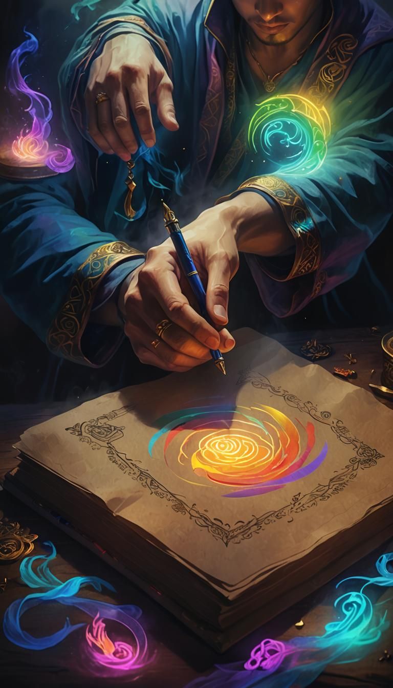 Hand of Fate Writes Calligraphy in Surreal Digital Art