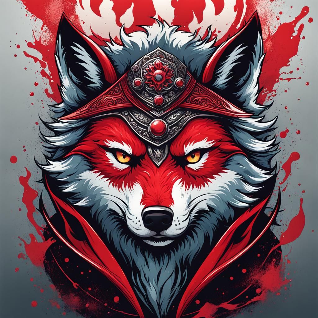 Evil Ninja Wolf Illustration in Studio Ghibli Style