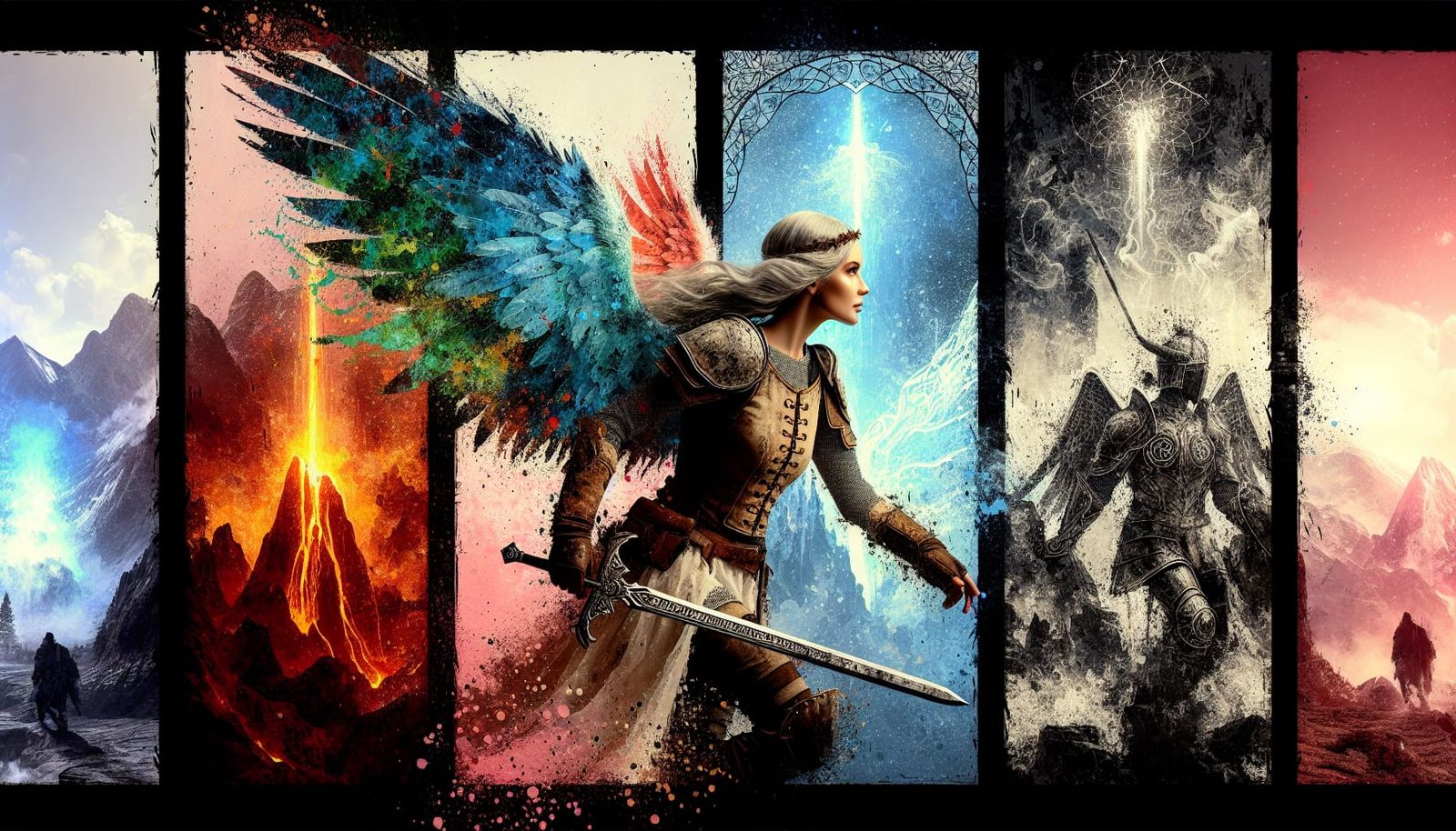 Fairy Warrior's Epic Quest in Splatter Ink Style