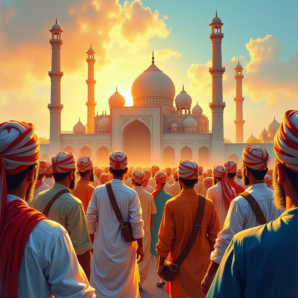 Eid Festival Scene in Gouache Style