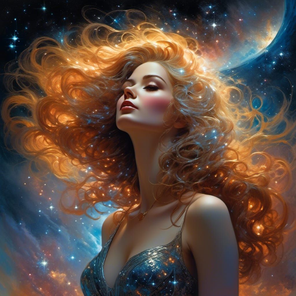 Cosmic Star Hair Woman in Ethereal Fantasy Style