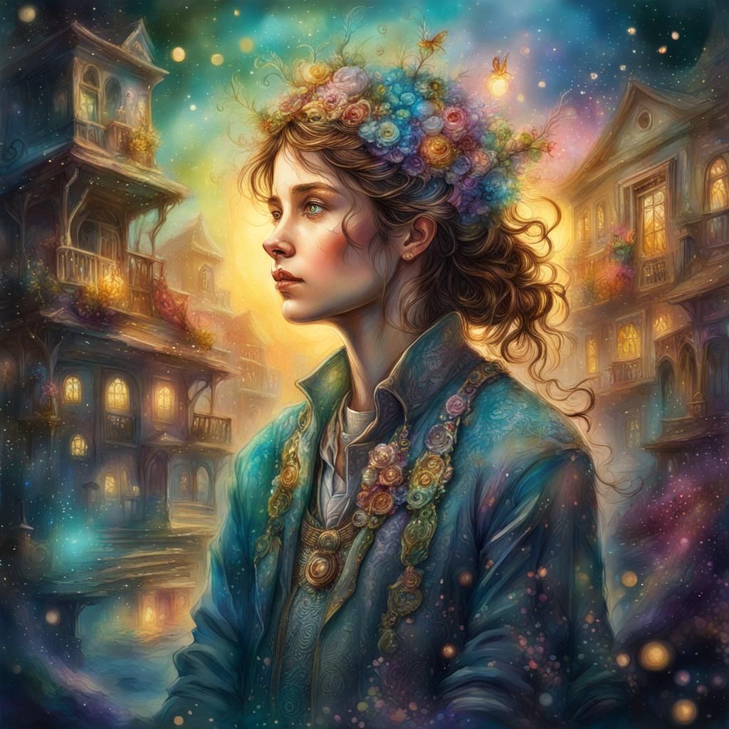 Cinematic fantasy portrait big Detailed  Illustration of a Whimsical Wonderland, in the golden hour god light, UV-reacti...