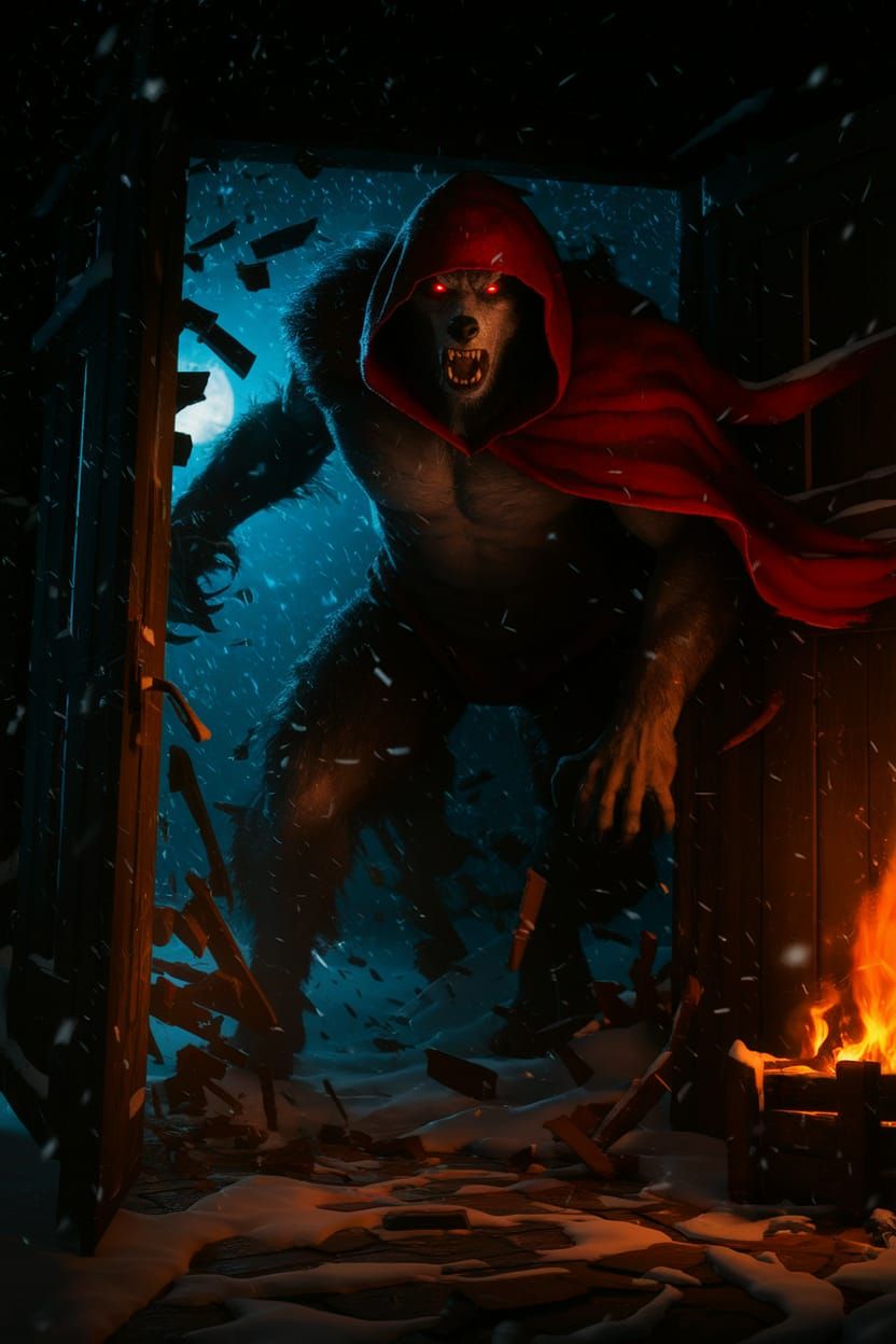 Terrifying Werewolf Smashes Cottage Door in Dark Fantasy Sce...