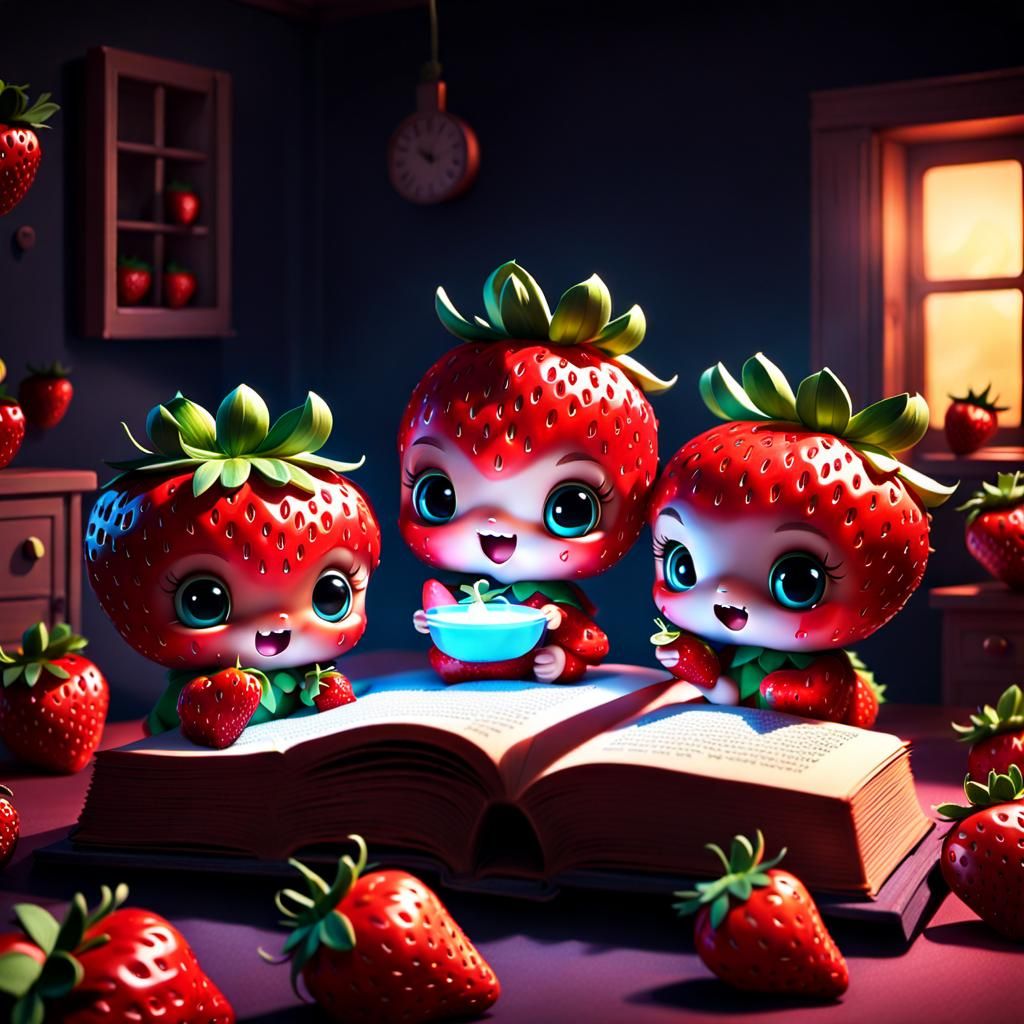Chibi Strawberries Reading a Scary Story