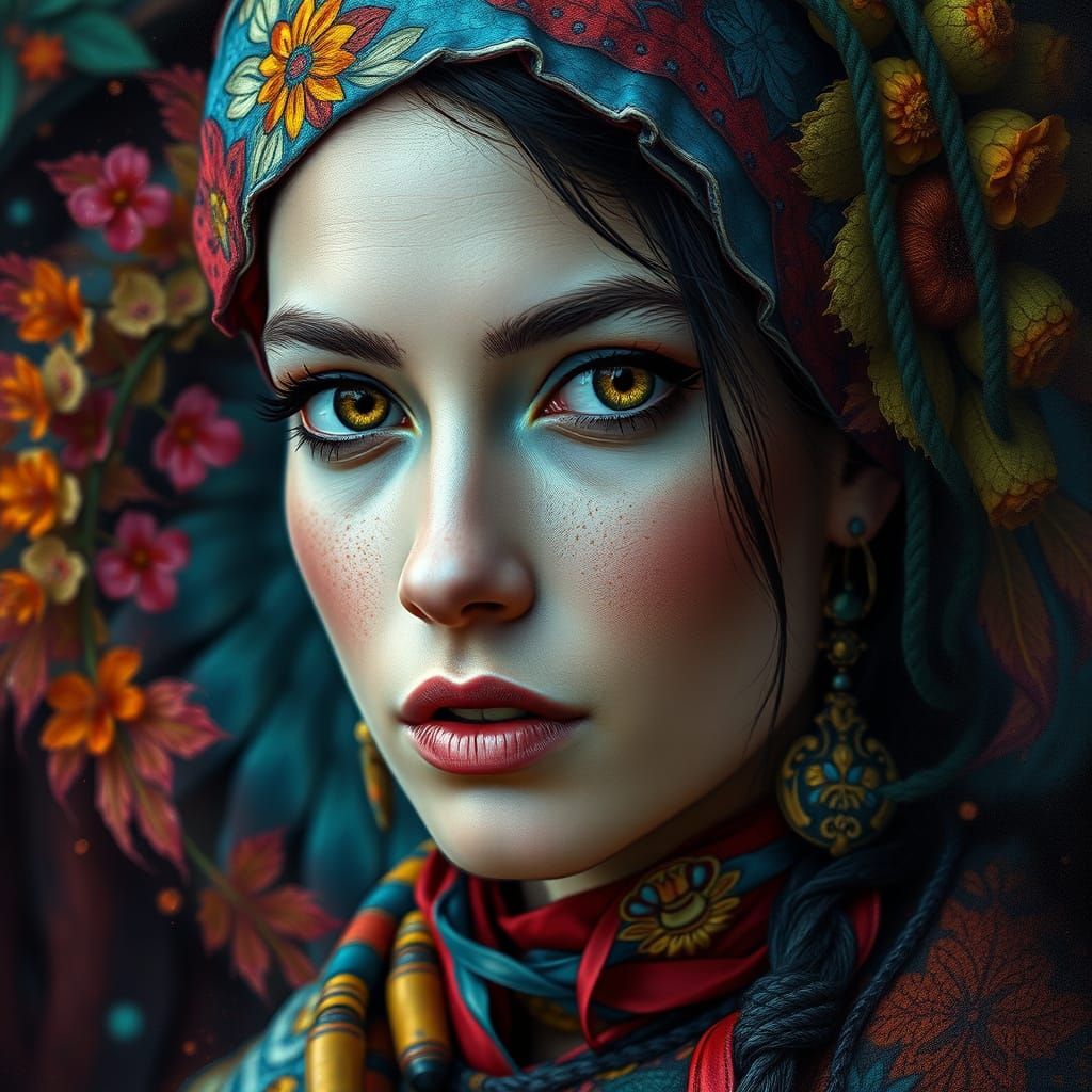 Surreal Portrait of a Woman in Vibrant, Hyperrealistic Fanta...