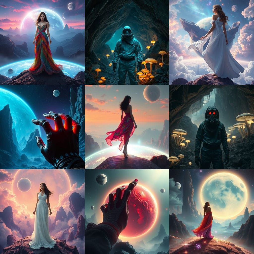 Surreal Cosmic Mushroom in Gradient Hues with Bioluminescent...