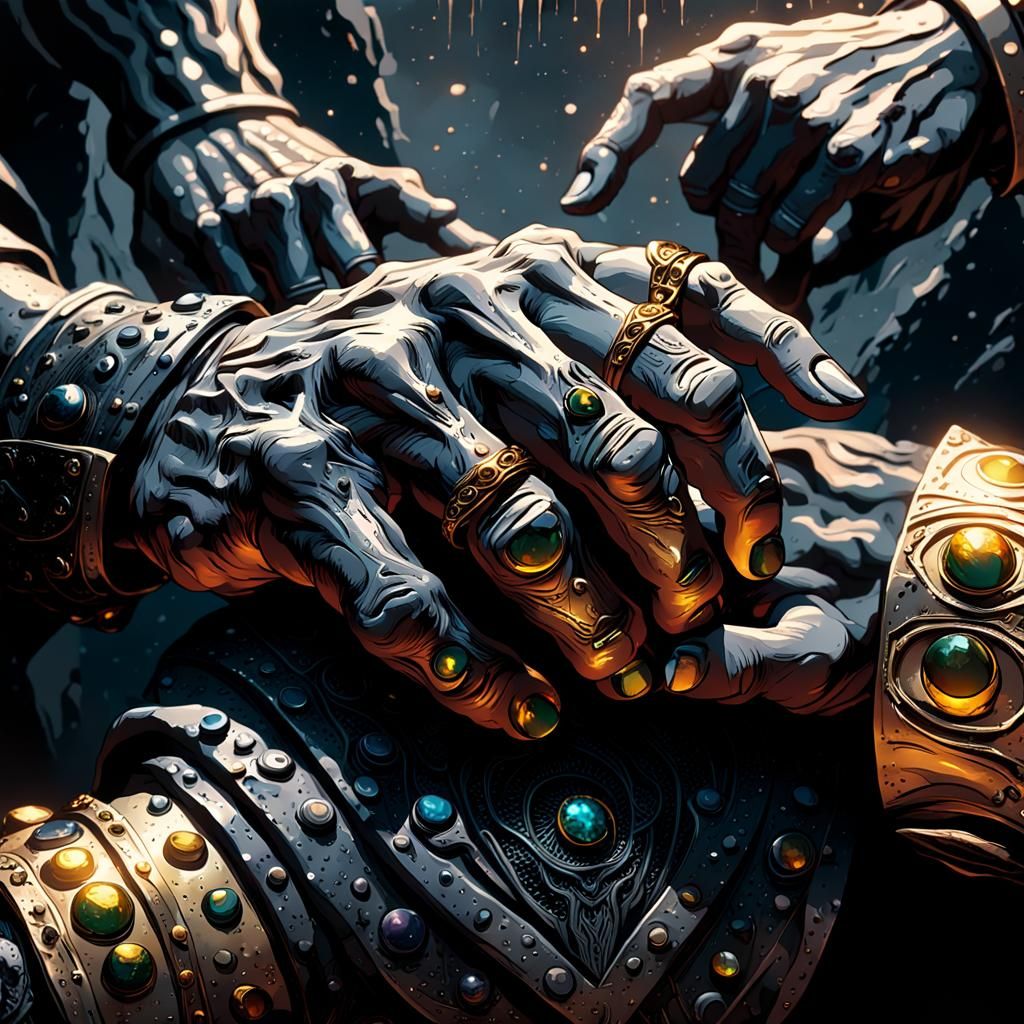 Sauron's Hands Cradling the One Ring in Pop Art