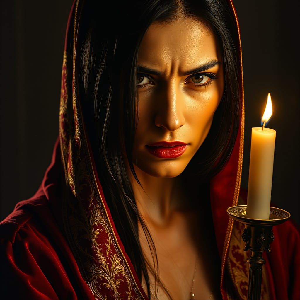 Sensual, Baroque-Style Portrait of a Young Woman in Velvet R...