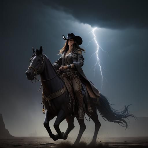 Western Outlaws in Desert Midnight Rain