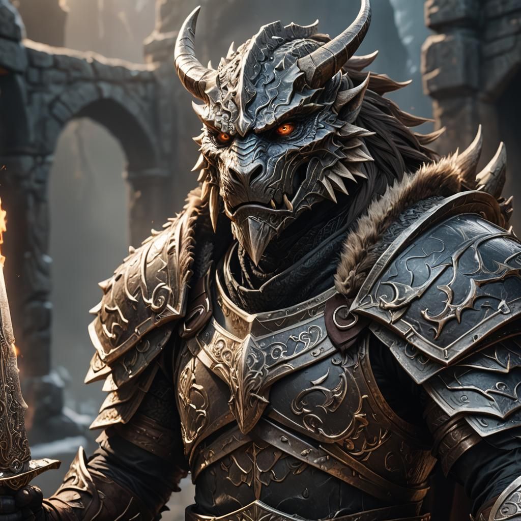 Heroic Dragonborn Anime Warrior in 3D